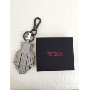 TUMI Keychain KEY Fob Ring Fringe OWL Ash Leather